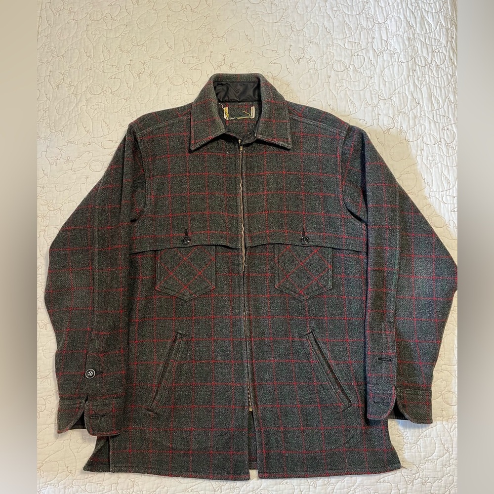 Vintage wool cape style cruiser jacket. Grey plaid.